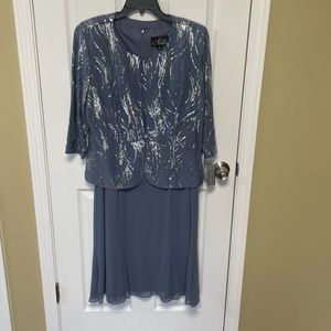 NWT Alex Evenings 2 piece tea length formal dress; Slate blue, size 18